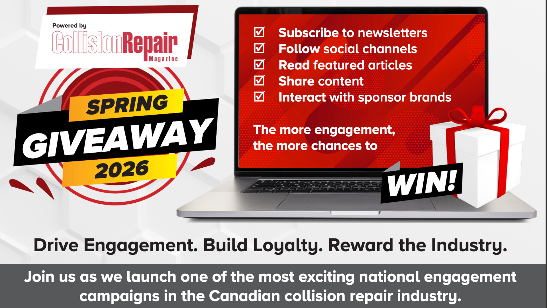 Spring Giveaway 2026 campaign by Collision Repair Magazine featuring engagement opportunities and prize rewards