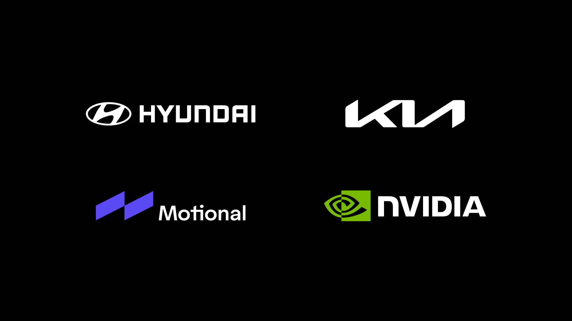 Hyundai, Kia, Motional, and NVIDIA logos arranged on black background