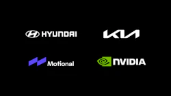 Hyundai, Kia, Motional, and NVIDIA logos arranged on black background