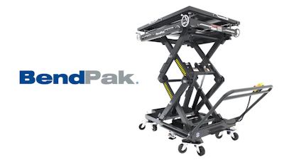 BendPak hydraulic scissor lift with mobile platform and adjustable height mechanism