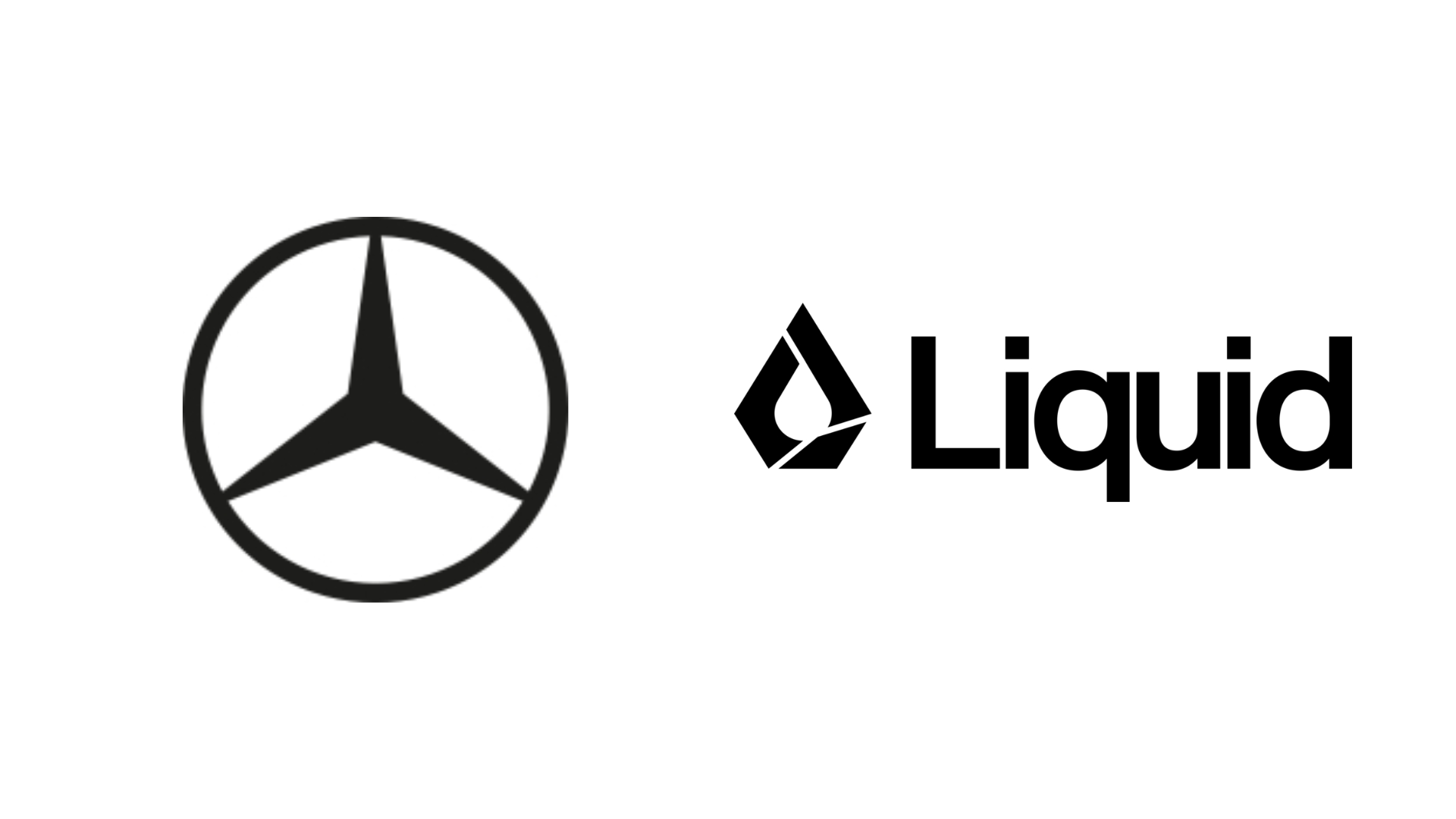 Mercedes-Benz and Liquid cryptocurrency exchange logos in black and white
