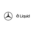 Mercedes-Benz and Liquid cryptocurrency exchange logos in black and white