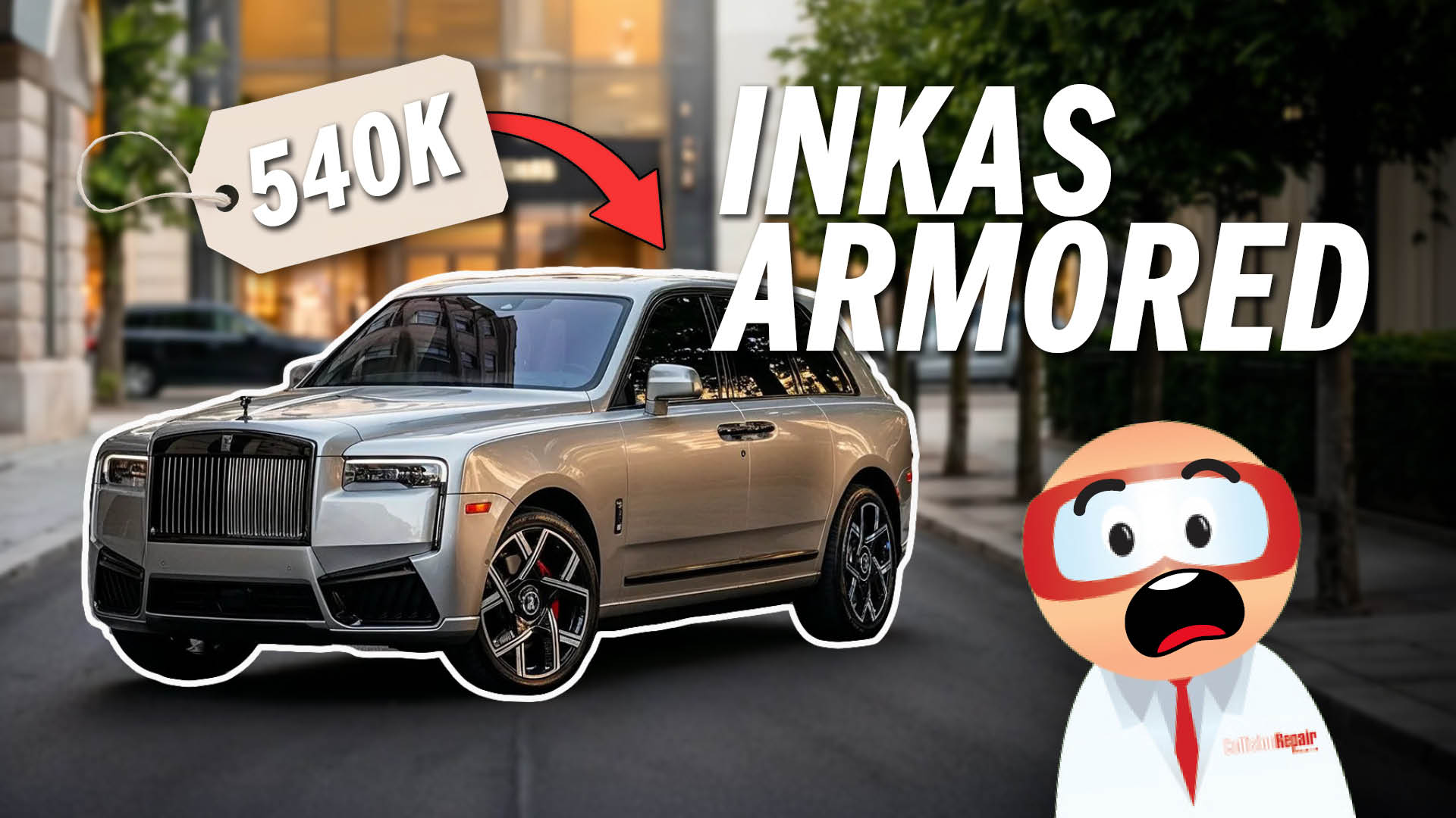 Luxury armored Rolls-Royce priced at $540K with INKAS branding and animated mascot character