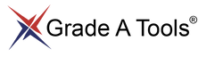 Grade A Tools logo with red and blue geometric symbol and registered trademark