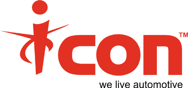ICON automotive logo with red stylized figure and bold text