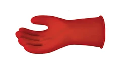 Red rubber protective glove or hand covering