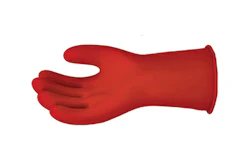 Red rubber protective glove or hand covering