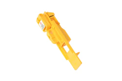 Yellow pneumatic jackhammer breaker tool with flat chisel bit