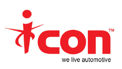 ICON automotive logo featuring red stylized figure with tagline we live automotive