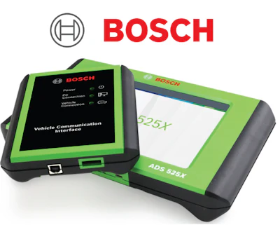 Bosch ADS 525X vehicle communication diagnostic scanner with green and black interface units