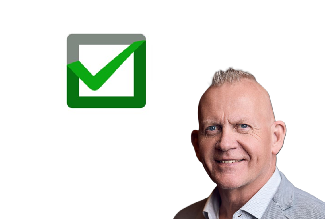 Mailchimp logo with green checkmark in rounded square beside professional headshot