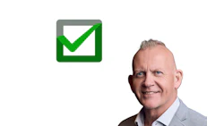 Mailchimp logo with green checkmark in rounded square beside professional headshot