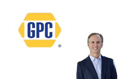 GPC Genuine Parts Company logo featuring gold hexagonal badge with navy blue text