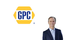 GPC Genuine Parts Company logo featuring gold hexagonal badge with navy blue text