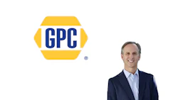 GPC Genuine Parts Company logo featuring gold hexagonal badge with navy blue text