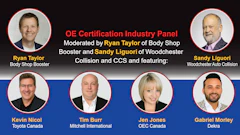 OE Certification Industry Panel featuring six automotive collision and repair professionals moderated by Ryan Taylor and Sandy Liguori