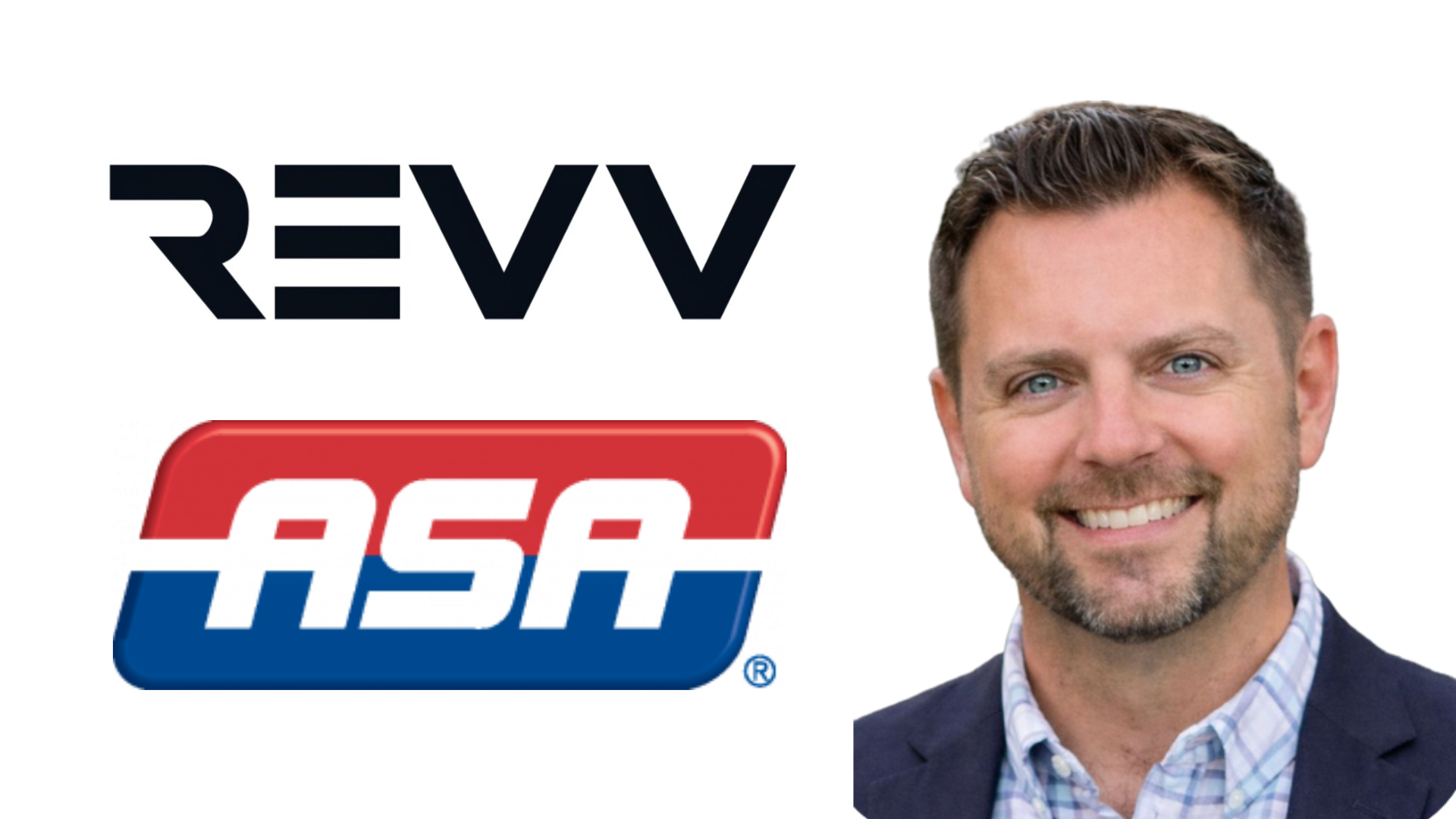 Professional headshot with REVV and ASA logos representing business affiliations