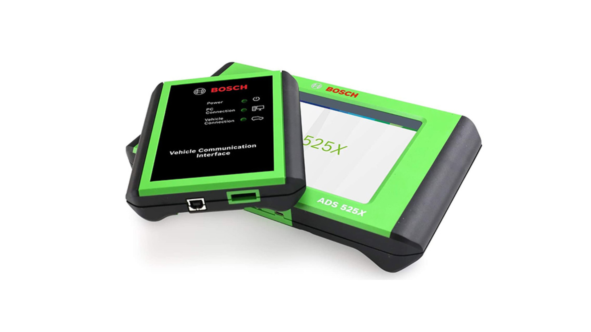 Bosch ADS 325X vehicle diagnostic scanner with dual screens and green casing