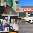 Composite image showing vintage photos of men at a workshop and a classic white truck parked outside D&W Auto Body Supplies building