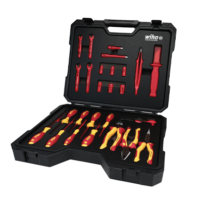 Wiha insulated screwdriver and tool set in black carrying case with red and yellow handles