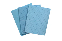 Three blue microfiber cleaning cloths arranged in a fan pattern on white background