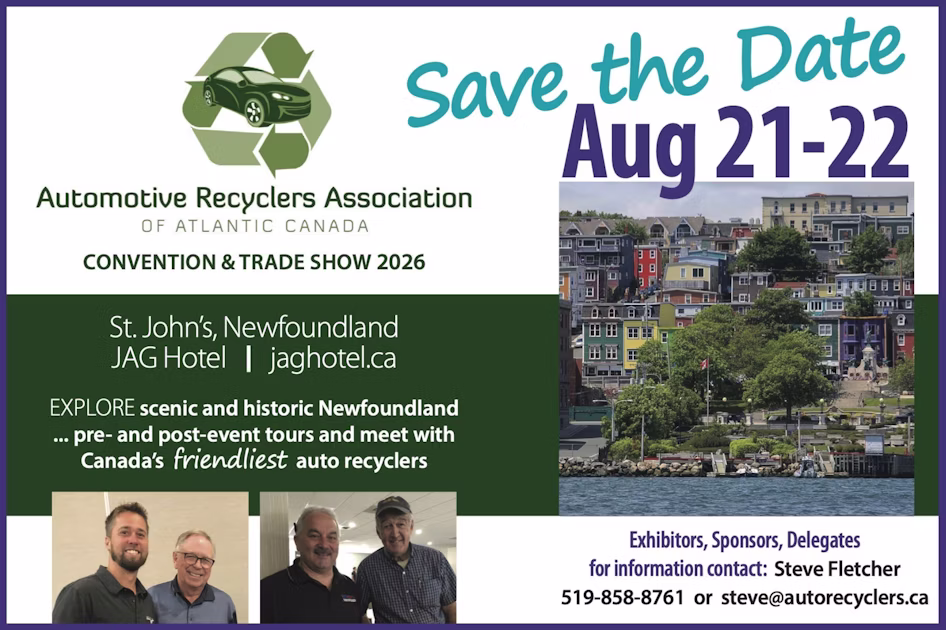 Automotive Recyclers Association of Atlantic Canada Convention & Trade Show 2026 in St. John's, Newfoundland, August 21-22