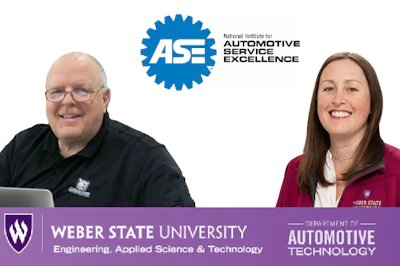 ASE National Institute for Automotive Service Excellence logo with blue gear-shaped badge and white text