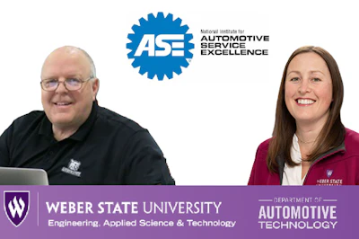 ASE National Institute for Automotive Service Excellence logo with blue gear-shaped badge and white text