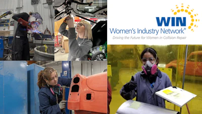 WIN Women's Industry Network logo with tagline 'Driving the Future for Women in Collision Repair'