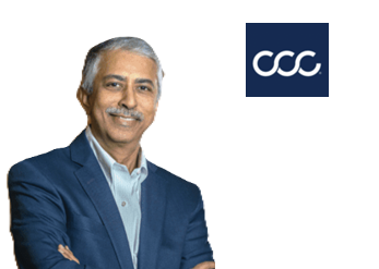 Professional headshot of man in navy blazer with CCC logo