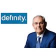 Definity company logo with professional headshot of male executive in blue suit and glasses