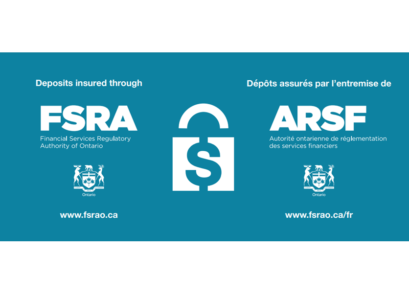 FSRA and ARSE deposit insurance logos with Ontario coat of arms on teal background