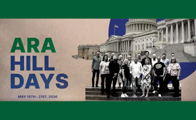ARA Hill Days event promotional banner featuring group photo at U.S. Capitol, May 19-21, 2026