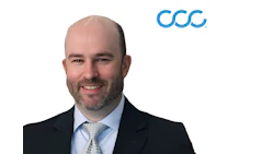 Professional headshot of bearded man in dark suit with light blue tie next to CCC company logo