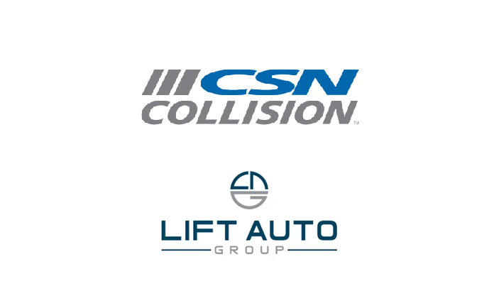 CSN Collision and Lift Auto Group logos featuring blue and gray text with geometric symbols