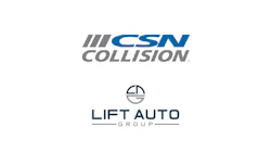 CSN Collision and Lift Auto Group logos featuring blue and gray text with geometric symbols