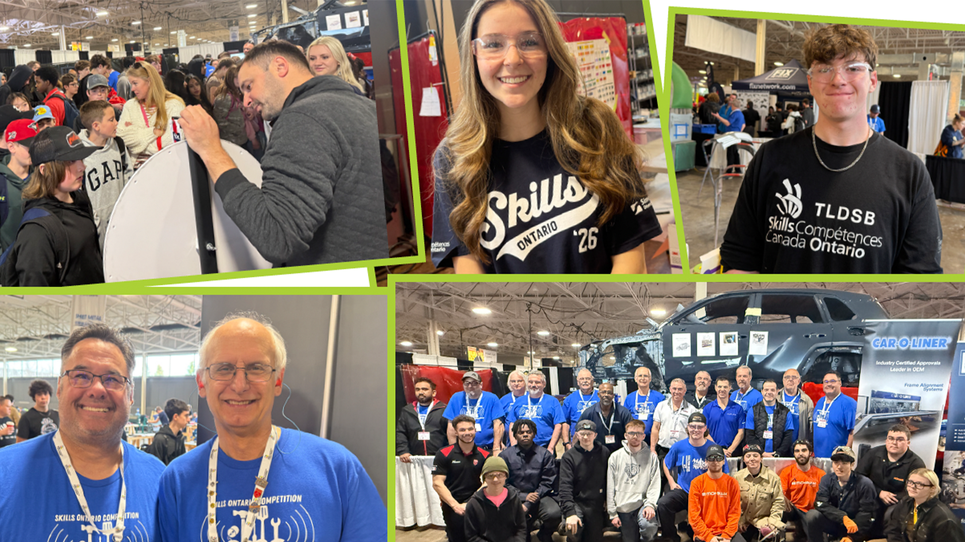 Group of people at a community event or convention, including youth and adults wearing branded apparel and lanyards.