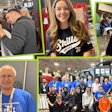 Group of people at a community event or convention, including youth and adults wearing branded apparel and lanyards.