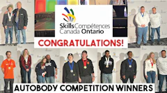 Skills Competences Canada Ontario logo with congratulations message for autobody competition winners
