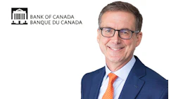 Bank of Canada logo with professional headshot of male executive in navy suit and orange tie
