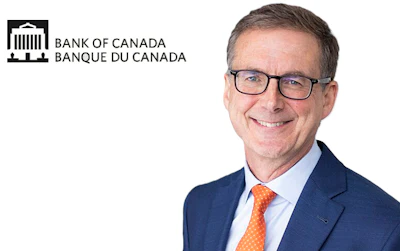 Bank of Canada logo with professional headshot of male executive in navy suit and orange tie