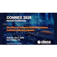 CONNEX 2026 Annual Conference poster featuring software-defined vehicles and collision industry impacts, September 29 - October 1 in San Antonio, Texas