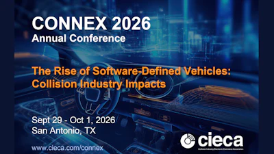 CONNEX 2026 Annual Conference poster featuring software-defined vehicles and collision industry impacts, September 29 - October 1 in San Antonio, Texas
