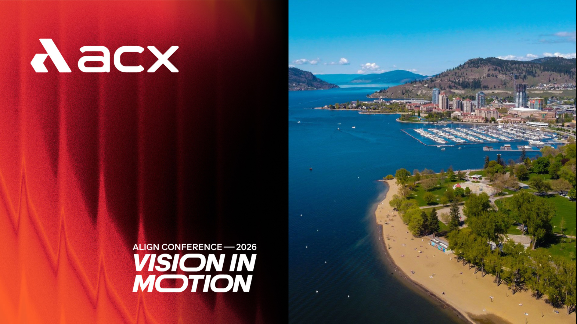 ACX Align Conference 2026 promotional poster featuring coastal city skyline with the tagline Vision in Motion