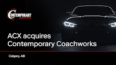 ACX acquires Contemporary Coachworks announcement with luxury BMW vehicle displayed against dark background, Calgary AB