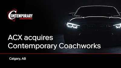 ACX acquires Contemporary Coachworks announcement with luxury BMW vehicle displayed against dark background, Calgary AB