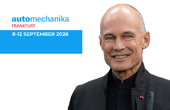 Professional man smiling at Automechanika Frankfurt 2026 trade show promotion