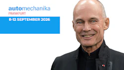 Professional man smiling at Automechanika Frankfurt 2026 trade show promotion