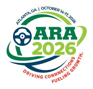 ARA 2026 conference logo featuring steering wheel emblem, Atlanta GA October 14-17 2026, Driving Connections Fueling Growth