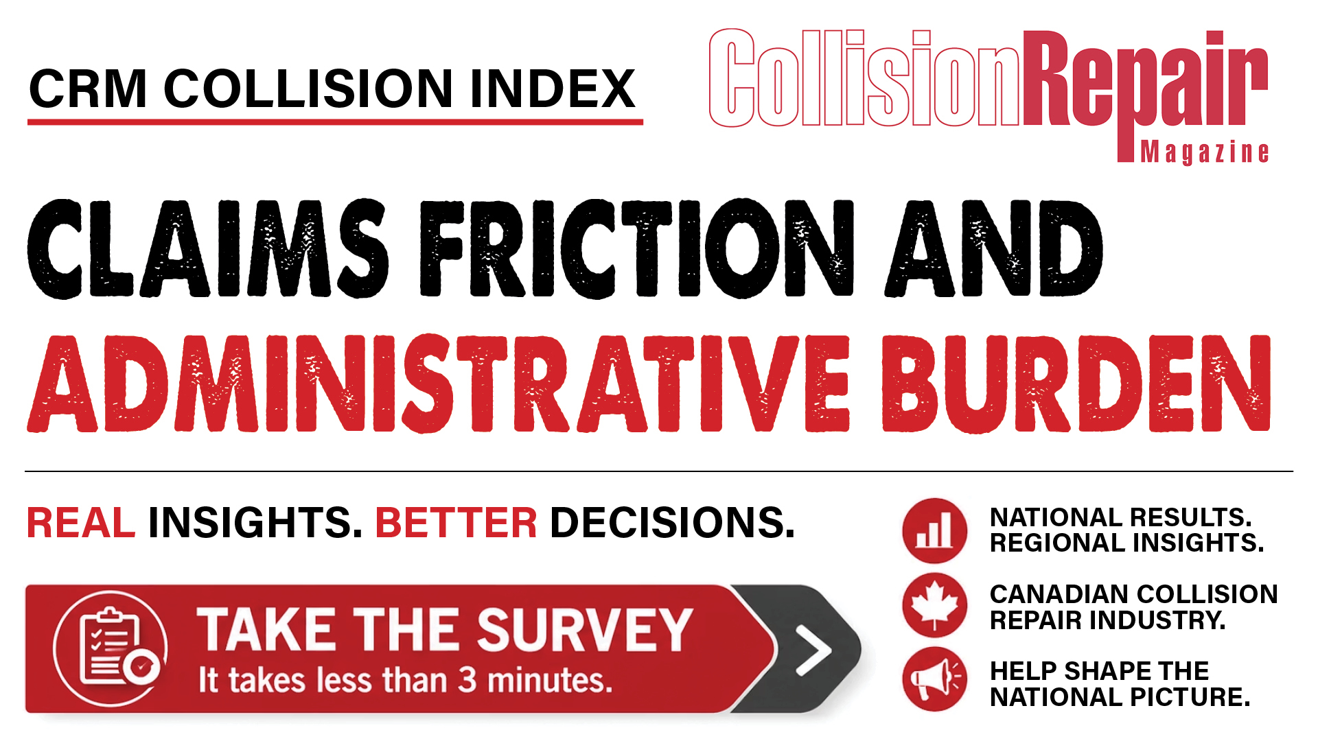 CRM Collision Index survey advertisement promoting claims friction and administrative burden insights for Canadian collision repair industry